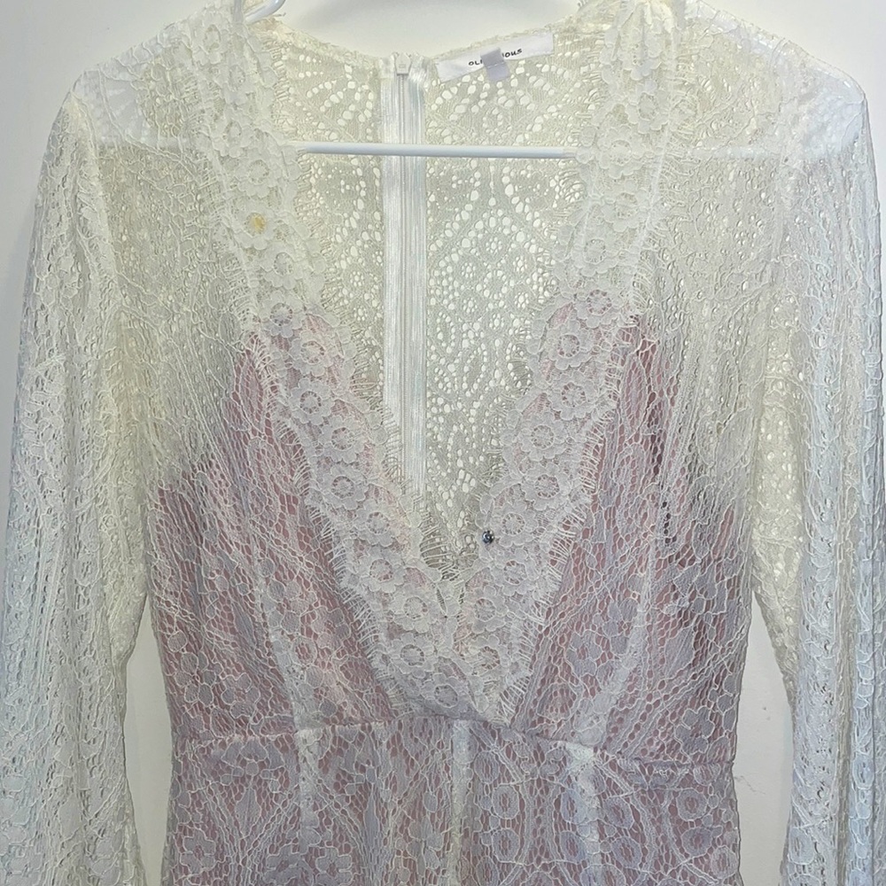 Olivaceous Long sleeve romper nude romper